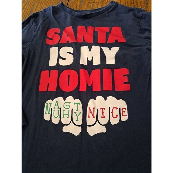 Large Place Long Sleeve Santa is My Homie Christmas Holiday Shirt Tee Tshirt - Picture 2 of 2